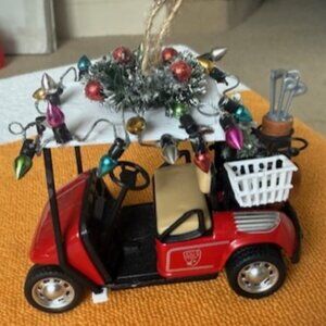 Golf Cart Christmas Ornament * NEW * 3D Red w/ Lights, Tree & Wreath ~ Hanging